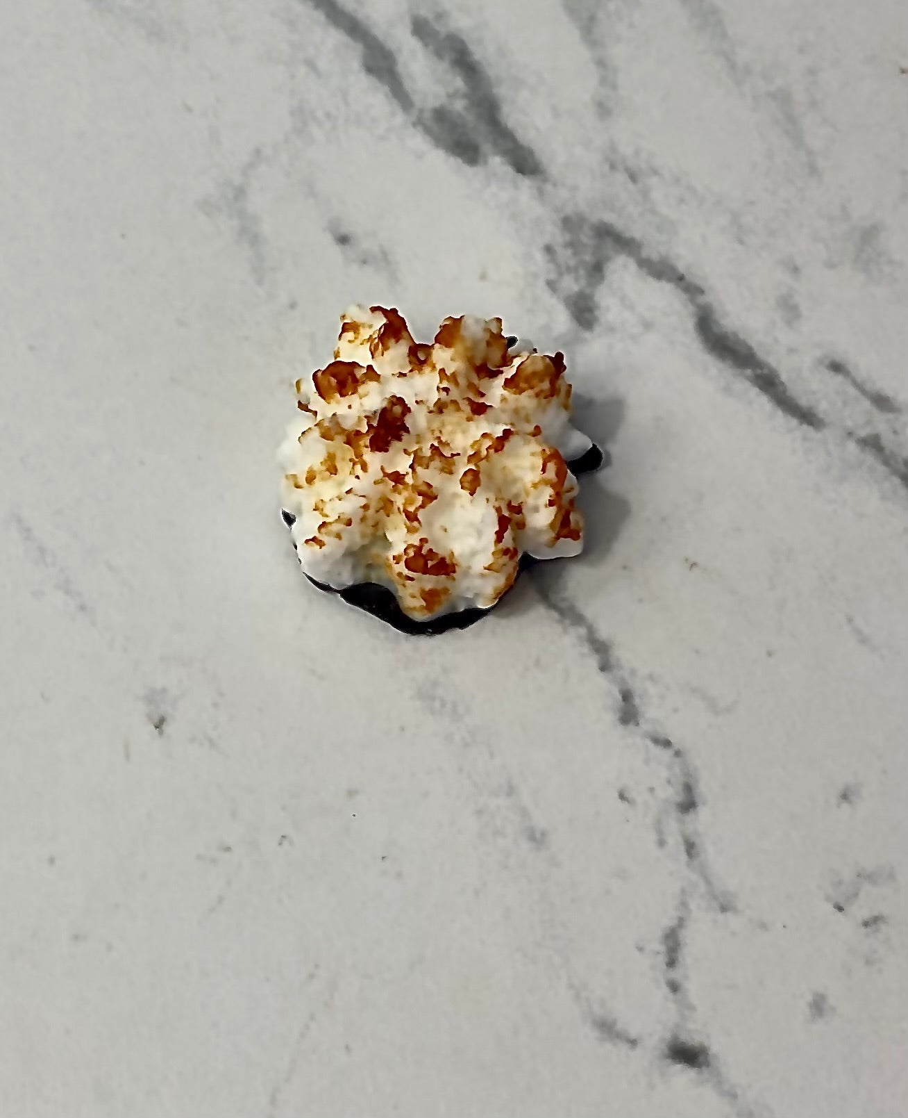 round shaped wax melt made to resemble a coconut macaroon on a light background
