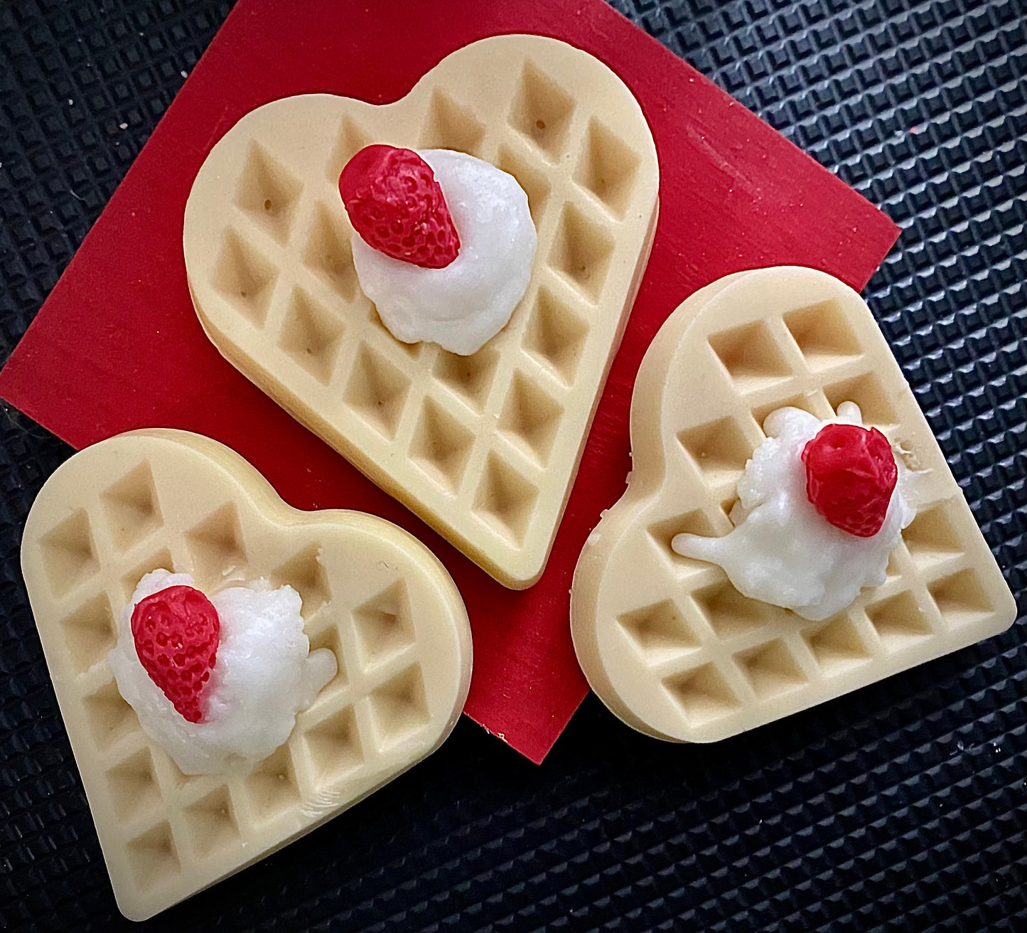Strawberry CheesecakeWaffle Wax Melt with Vanilla Bean whipped topping and strawberry on top
